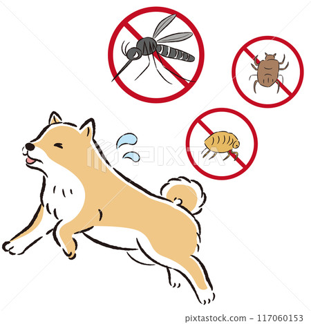 狗和害蟲(蚊子、跳蚤、蜱蟲)的插圖集 狗和害蟲(蚊子、跳蚤、蜱蟲)的插圖集 117060153