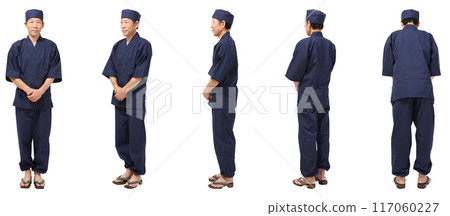 Sushi chef staff in samue male full body cutout Sushi chef staff in samue male full body cutout 117060227