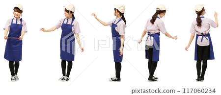 Family restaurant employee apron hat female full body cutout 117060234