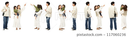 抱著女嬰的一家人全身圖摳圖素材 117060236