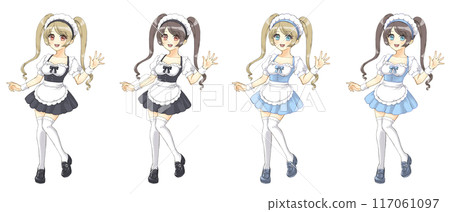 Moe anime style character portrait: Twin-tailed maid girl 117061097