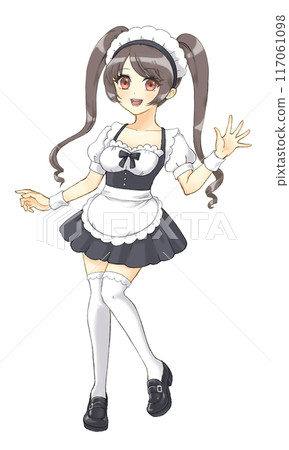 Moe anime style character portrait: Twin-tailed maid girl 117061098