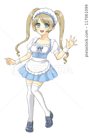 Moe anime style character portrait: Twin-tailed maid girl 117061099