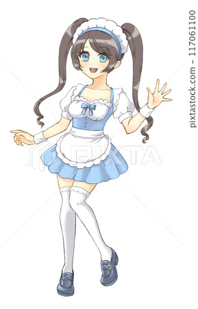 Moe anime style character portrait: Twin-tailed maid girl 117061100