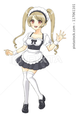 Moe anime style character portrait: Twin-tailed maid girl 117061101