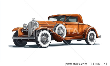 豪華經典車復古插畫:橘色老爺車 豪華經典車復古插畫:橘色老爺車 117061141