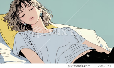 A young woman sleeping with a happy face 117062065