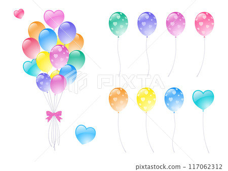 Heart-shaped, bunched jiggly balloons and color variation set Heart-shaped, bunched jiggly balloons and color variation set 117062312