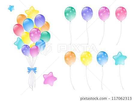 Star-shaped, bundled jiggly balloons and color variation set 117062313