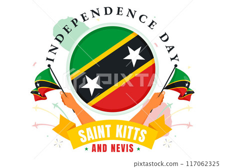 Happy Independence Day Saint Kitts and Nevis Vector illustration Celebrating September 19 with a Waving Country Flag in a Flat Cartoon Background 117062325