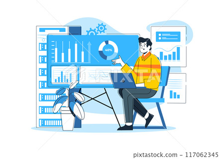 Businessman analyzing data Illustration concept on white background Businessman analyzing data Illustration concept on white background 117062345