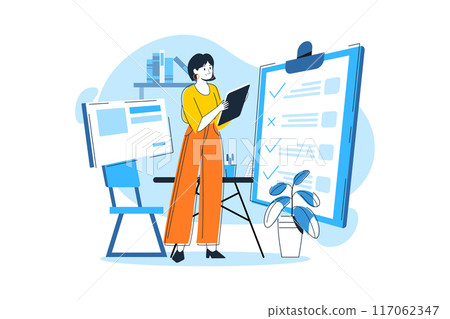 Female employee working on the tasklist 117062347