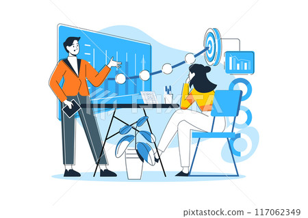 Male and female employee working on goal 117062349