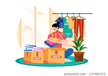 Woman donates clothes to charity Woman donates clothes to charity 117062353