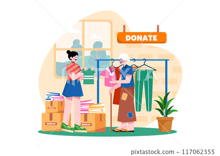 Volunteers donate clothes to the poor Volunteers donate clothes to the poor 117062355