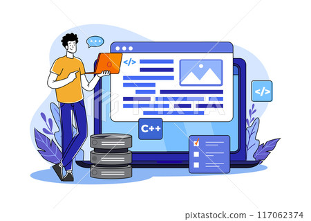 Back End developer working on a laptop 117062374