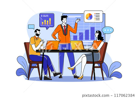 Businessman exchanging work with employees in the meeting room Businessman exchanging work with employees in the meeting room 117062384