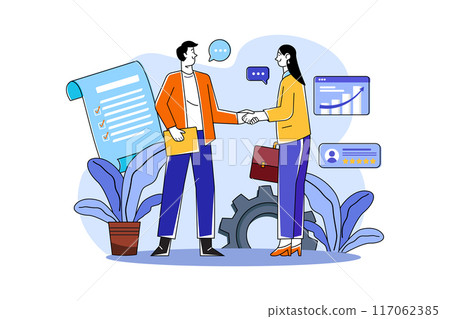 Male businessman exchanging work with customers at 117062385