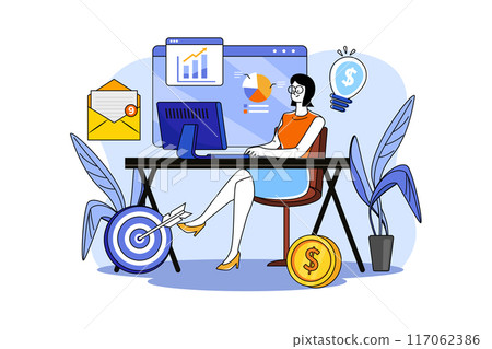 Businesswoman working with desktop computer Businesswoman working with desktop computer 117062386
