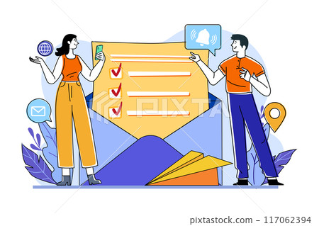Guy and a girl getting an email notification 117062394