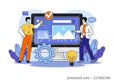 Two guys look at responsive website design 117062396