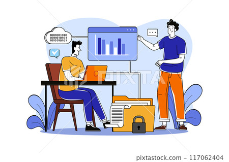 Two guys are working with files and data Two guys are working with files and data 117062404