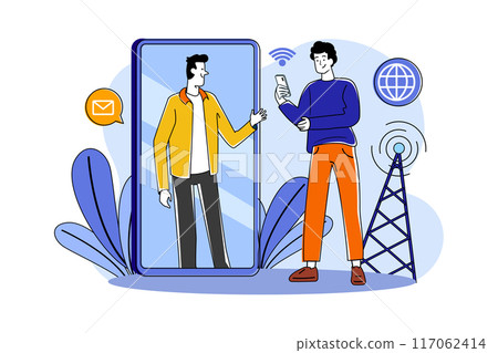 Two guys communicate wirelessly 117062414