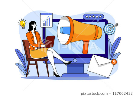 Outbound Marketing Illustration concept. A flat illustration isolated on white background 117062432