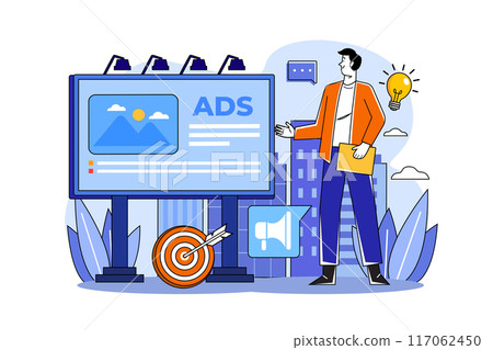 Billboard Marketing Illustration concept. A flat illustration isolated on white background 117062450