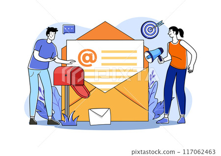 Promotion with Email Illustration concept. A flat illustration isolated on white background Promotion with Email Illustration concept. A flat illustration isolated on white background 117062463