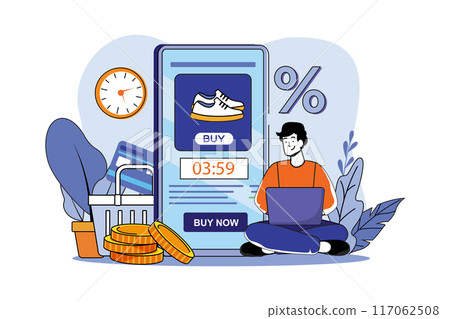 Man with limited time offer with the stopwatch on a smartphone screen Man with limited time offer with the stopwatch on a smartphone screen 117062508