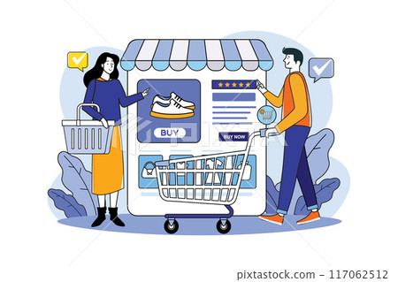 A guy and a girl are choosing a product 117062512