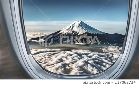 從飛機上看到的白雪皚皚的冬日早晨美麗的雲海和雪山 從飛機上看到的白雪皚皚的冬日早晨美麗的雲海和雪山 117062724
