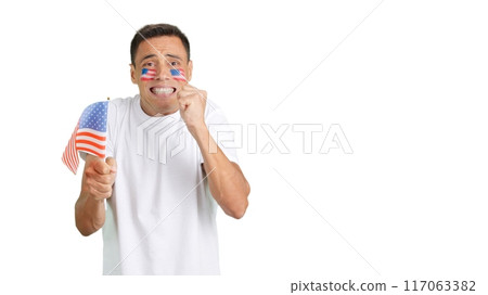 USA supporter during an exciting march that is ultimately lost USA supporter during an exciting march that is ultimately lost 117063382