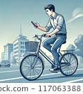 騎自行車時操作智慧型手機的年輕人 117063388