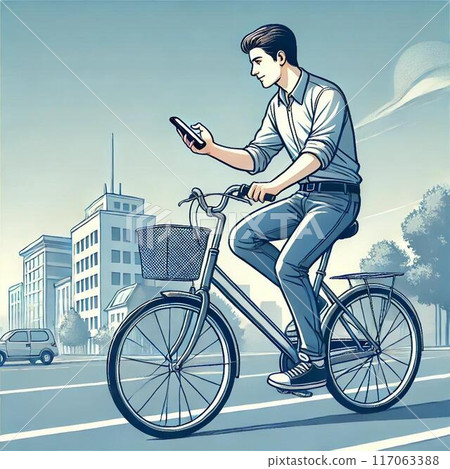 騎自行車時操作智慧型手機的年輕人 騎自行車時操作智慧型手機的年輕人 117063388