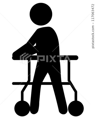 Pictogram of a person pushing a walker Pictogram of a person pushing a walker 117063472
