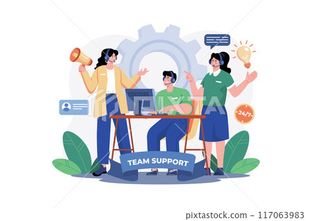 Team support department advises the customer's office workers. Team support department advises the customer's office workers. 117063983