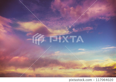 Colorful cloudy sky at sunset. Gradient color 117064020
