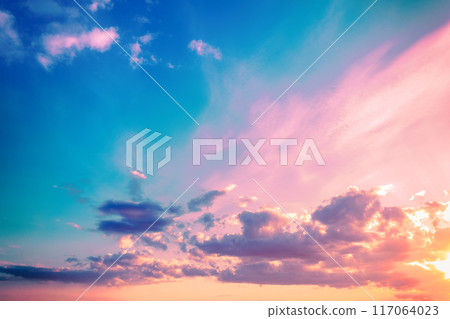 Colorful cloudy sky at sunset. Gradient color Colorful cloudy sky at sunset. Gradient color 117064023