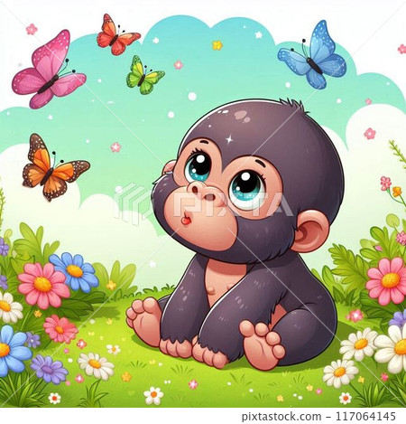 可愛的大猩猩仰望天空 117064145