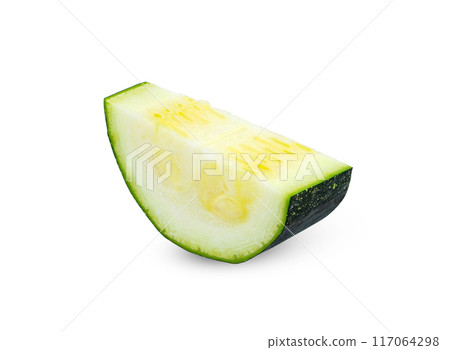 Sliced Zucchini vegetable isolated on white background 117064298