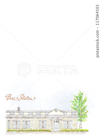Colored pencil drawing of Hokkaido, Furano Line, Biei Station 117064583