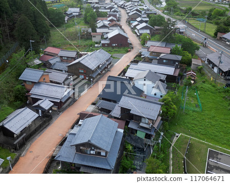Aerial view of the historic national highway Wakasa Kumagawa-juku Aerial view of the historic national highway Wakasa Kumagawa-juku 117064671