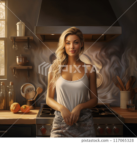 A woman enjoying cooking A woman enjoying cooking 117065328