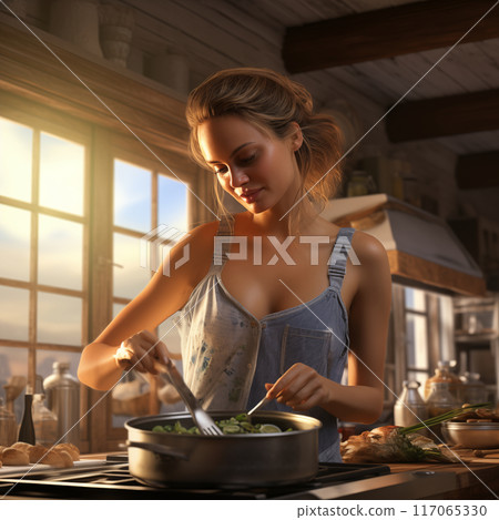 A woman enjoying cooking A woman enjoying cooking 117065330