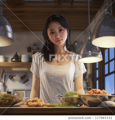 A woman enjoying cooking A woman enjoying cooking 117065332