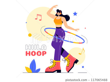 Hula Hoop Vector Illustration with People Exercising and Playing Hula Hoops, Engaged in Fitness Training Activities in a Flat Style Cartoon Background Hula Hoop Vector Illustration with People Exercising and Playing Hula Hoops, Engaged in Fitness Training Activities in a Flat Style Cartoon Background 117065488