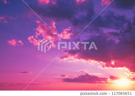 Colorful cloudy sky at sunset Colorful cloudy sky at sunset 117065651