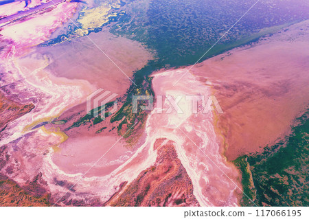 Top view of dry estuary. Land texture. Abstract nature background. Gradient color 117066195